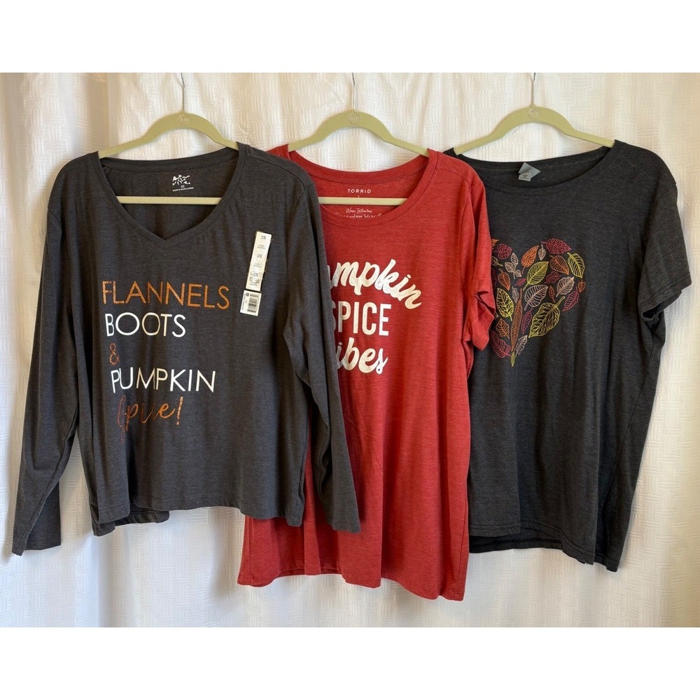Lot of 3 Fall Graphic Tees Torrid Pumpkin Spice Vibes Flannels Boots Size 2X